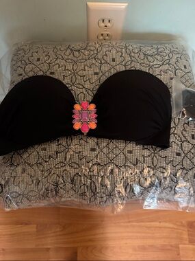 Xhilaration Black Bandeau with Pink and Orange Gem Accent